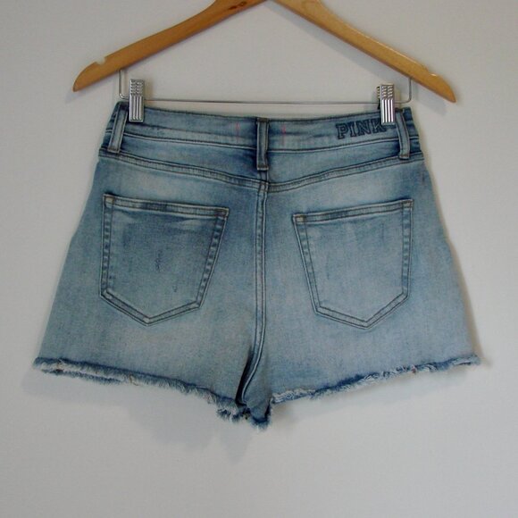 PINK Victoria's Secret Denim Jean Shorts Cut Offs Raw Hem High Waist Size 8 - Picture 9 of 11